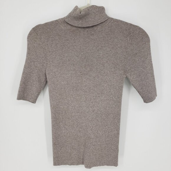3/$25 Express Ribbed Turtleneck Sweater M Half Sleeves Marled Brown - Picture 1 of 7